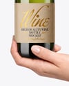 Green Glass Champagne Bottle in Hands Mockup