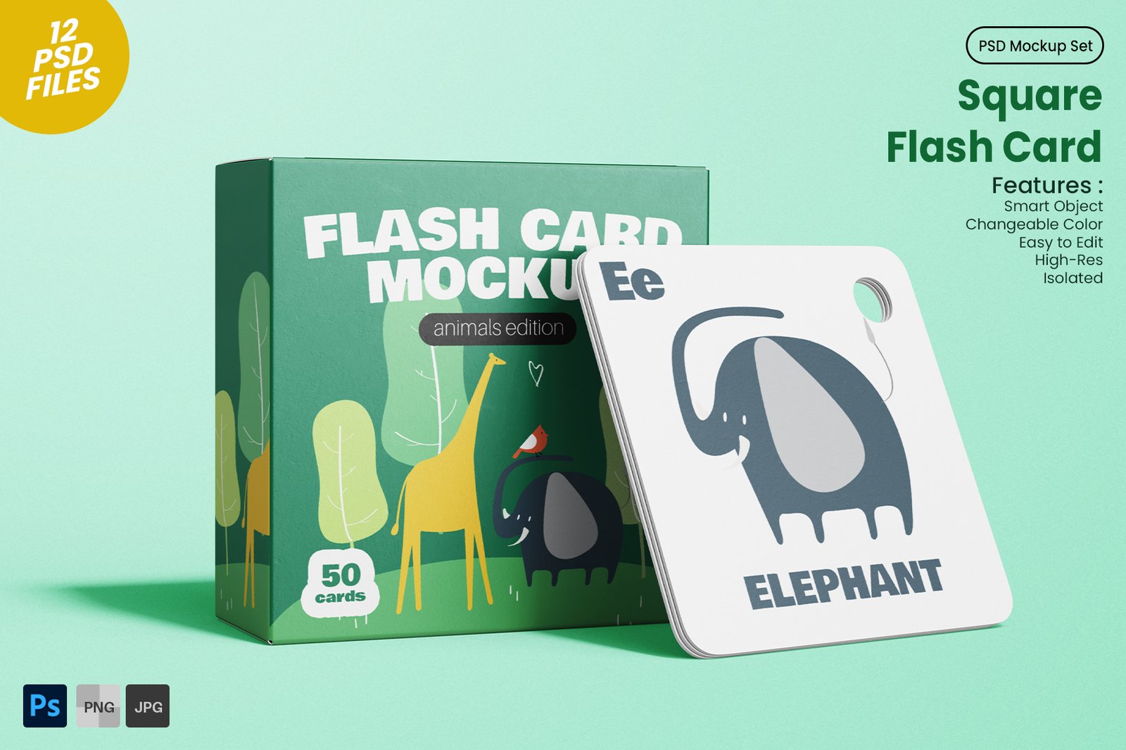 Square Children Flash Card Mockup Set