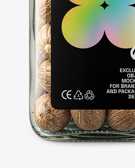 Square Glass Jar with Whole Nutmeg Mockup