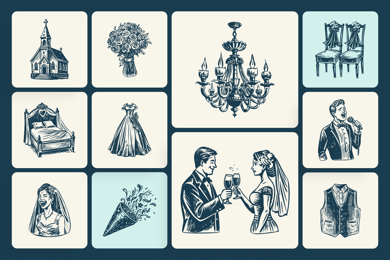 Vintage Wedding Illustration Set