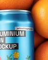 16oz Drink Can on a Stack of Oranges Mockup