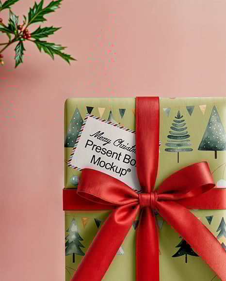 Christmas Gift Box with Holy Leaf Mockup