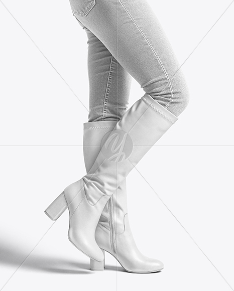 Pair of High-Knee Boots on Women's Legs with Jeans Mockup