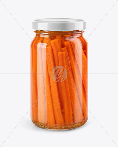 Clear Glass Jar with Pickled Carrot Sticks Mockup