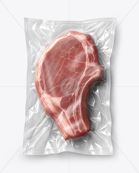 Clear Plastic Flow-Pack with Pork Steak Mockup