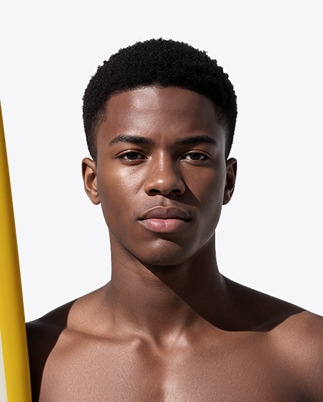 Young Man Wearing Shorts and Holds Surfboard Mockup