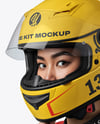 Woman Wearing Leather Jacket and Racing Helmet Mockup