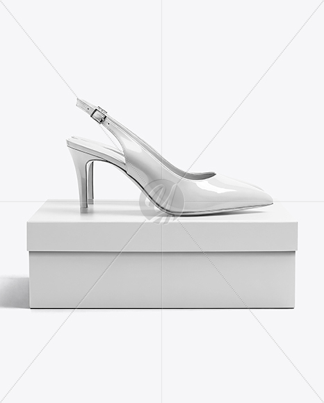 Pair of Glossy Slingbacks on Shoe Box Mockup