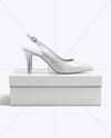 Pair of Glossy Slingbacks on Shoe Box Mockup