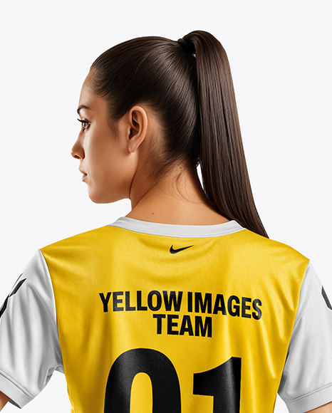 Female Soccer Player Wearing Jersey and Shorts Mockup