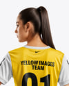 Female Soccer Player Wearing Jersey and Shorts Mockup