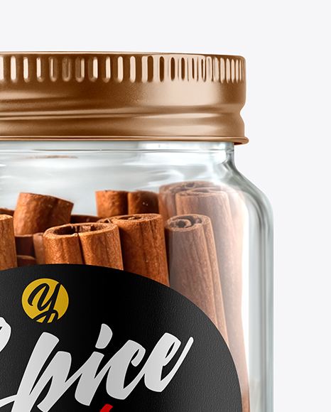 Clear Glass Jar with Cinnamon Sticks Mockup