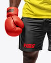 Black Male UFC Fighter Wearing T-Shirt & Shorts Mockup
