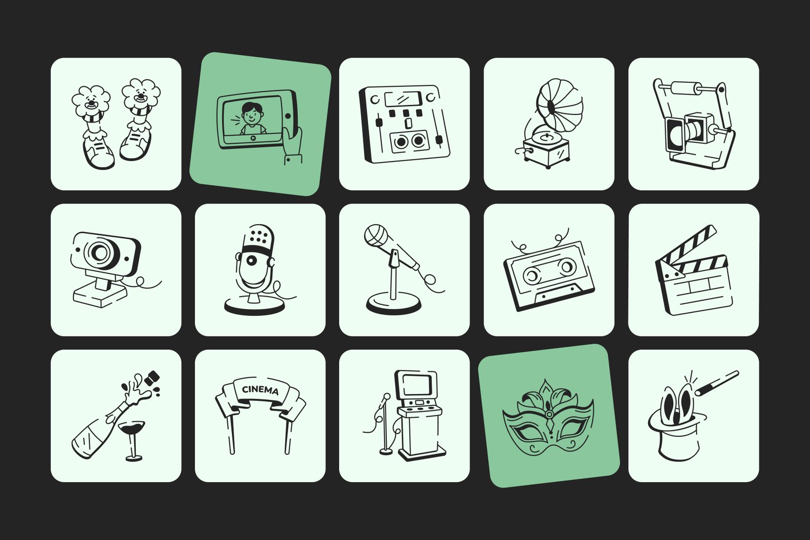 Entertainment Doodle Icon Set
