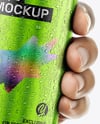 500ml Aluminium Can with Drops in the Hand Mockup