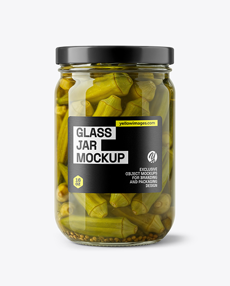 Clear Glass Jar with Pickled Okra Mockup - Honey+Jar+Mockup+In+Packaging+Mockups+On+Yellow+Images+Creative