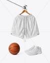 Basketball Shorts with Ball and Sneakers Mockup