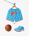 Basketball Shorts with Ball and Sneakers Mockup