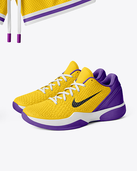 Basketball Shorts with Ball and Sneakers Mockup