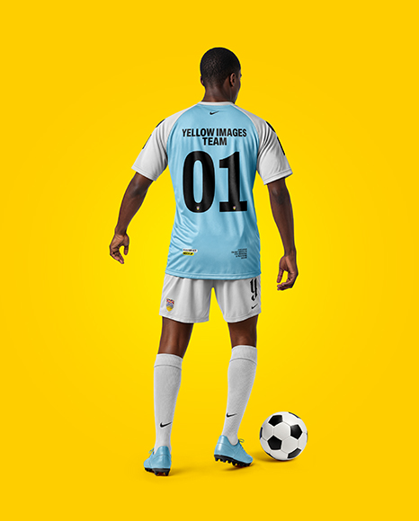 Afro-American Man Wearing Raglan Soccer Jersey and Shorts Mockup