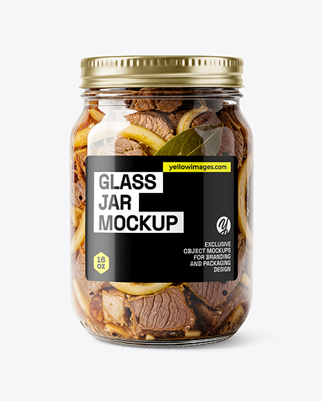 Glass Jar with Canned Stewed Meat Mockup - Metal can mockup
