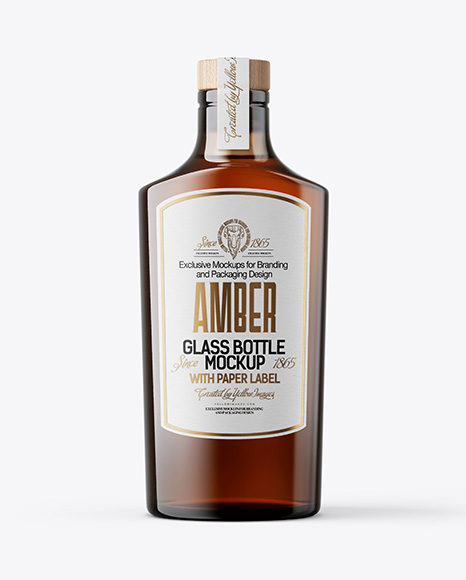 Amber Glass Bottle with Wooden Cap Mockup - Ireland Mockups