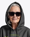 Smiling Old Woman Wearing Oversize Hoodie & Sweatpants Mockup