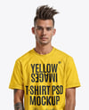 Young Man with Tattoo Wearing T-shirt and Ripped Jeans Mockup