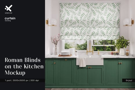 Roman Blinds on the Kitchen Window Mockup - Product Mockups
