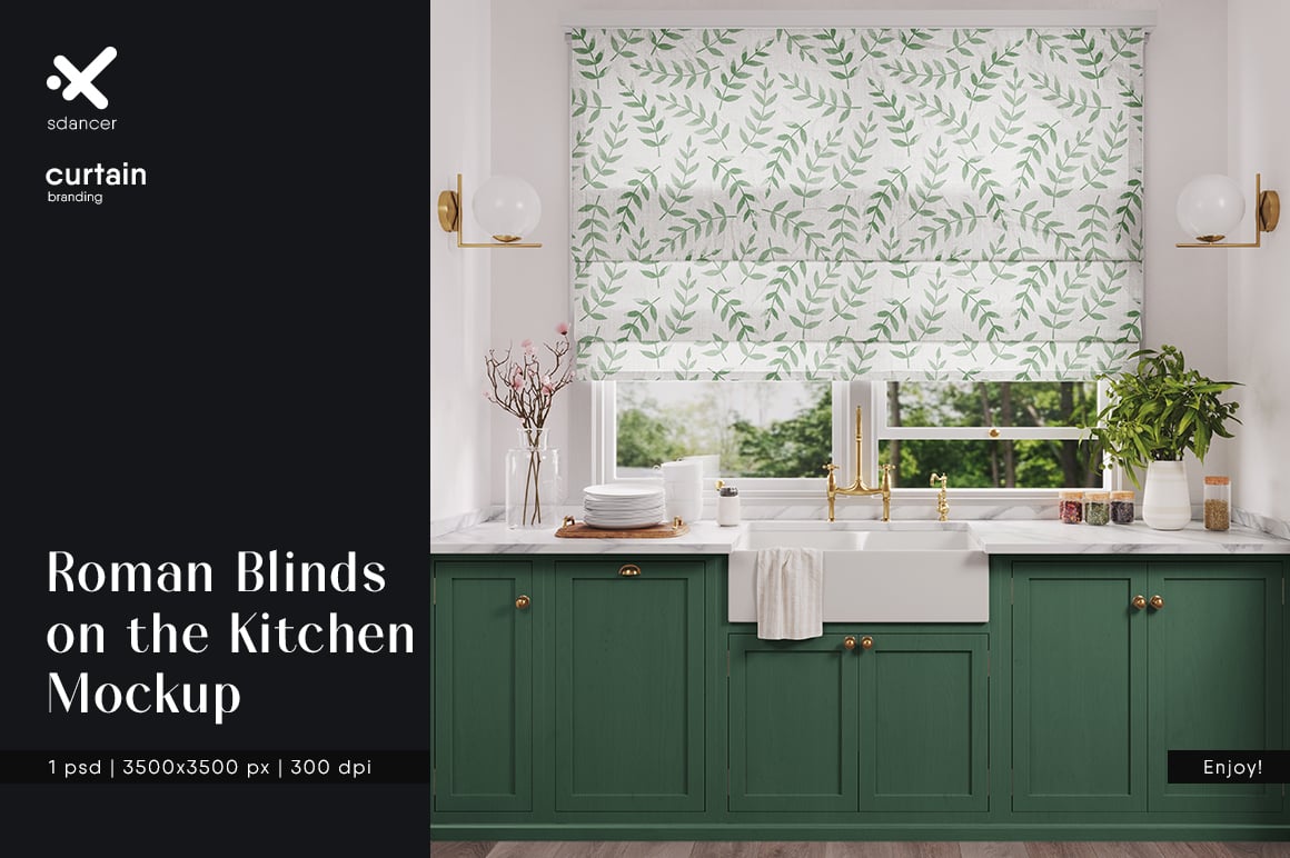 Roman Blinds on the Kitchen Window Mockup