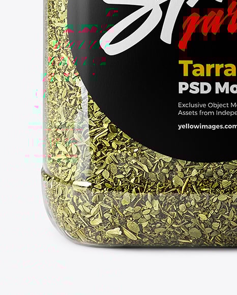 Square Plastic Jar with Dried Tarragon Mockup