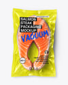 Clear Plastic Flow-Pack with Salmon Fish Steak Mockup