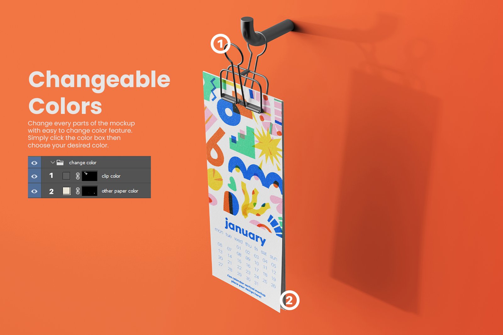 Risograph Print Paper Calendar PSD Mockup Pack