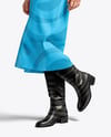 Pair of High-Knee Boots on Women's Legs with Dress Mockup