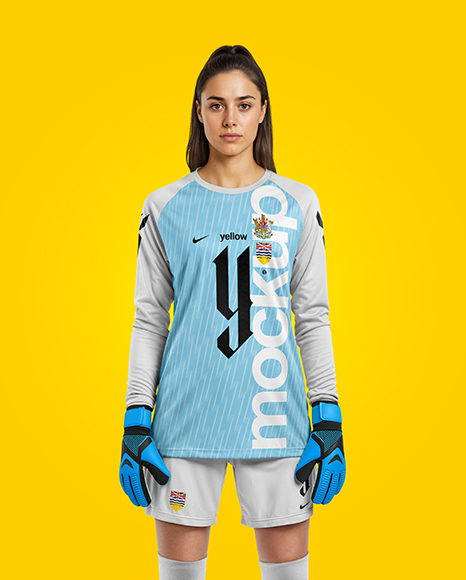 Female Goalkeeper Wearing Long Sleeve Soccer Jersey Mockup