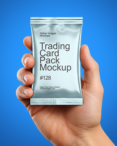 Metallic Trading Card Pack in a Hand Mockup