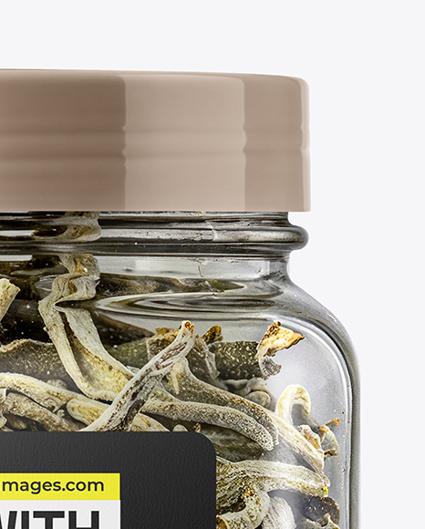 Square Plastic Jar with Sage Herb Mockup
