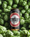 Beer Can on Fresh Hops Background Mockup