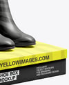 Pair of Women's High-Knee Boots on Shoe Box Mockup