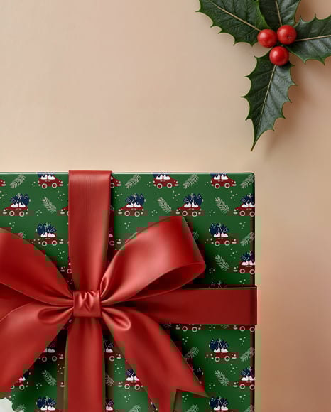 X-mas Gift Box with Holy Leafs Mockup