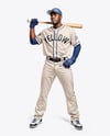Black Man Wearing a Full Baseball Kit with Bat Mockup