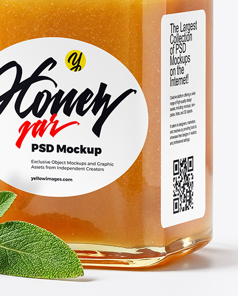 Square Glass Jar with Sage Honey Mockup