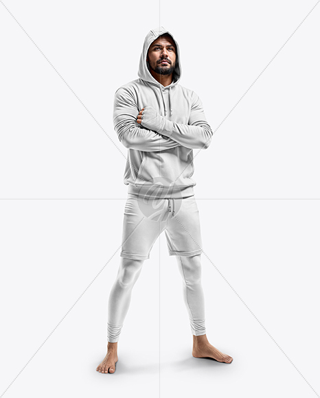 Male UFC Fighter Wearing Hoodie & Shorts over Tights Mockup
