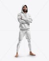 Male UFC Fighter Wearing Hoodie & Shorts over Tights Mockup