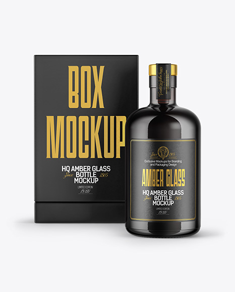 Amber Glass Bottle with Box Mockup - Glass bottle mockup