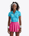 Black Woman Wearing Tennis Polo Shirt and Skirt Mockup
