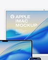 Apple IMac with Macbook and Iphone Mockup