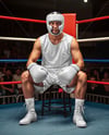 Man in Full Boxing Kit Sitting In Corner of Ring Mockup