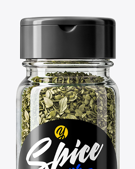 Glass Spice Jar with Dried Basil Mockup