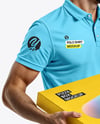 Delivery Man with Pizza Box Wearing Polo Shirt Mockup